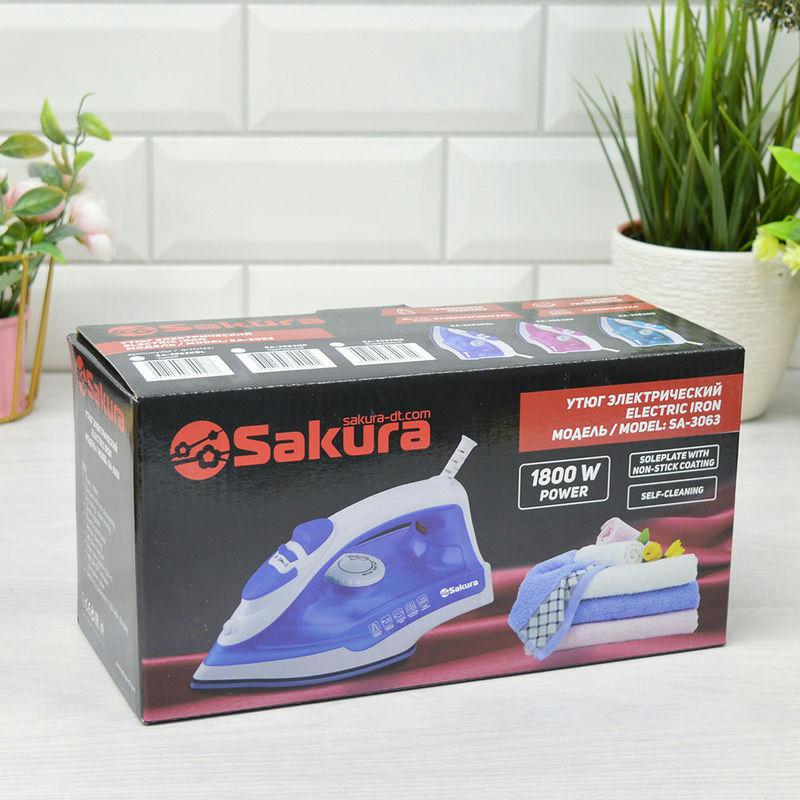 Утюг тефлон. покрытие 1800Вт вертик.отпаривание самоочистка Sakura (10шт) - SA-3063NBL