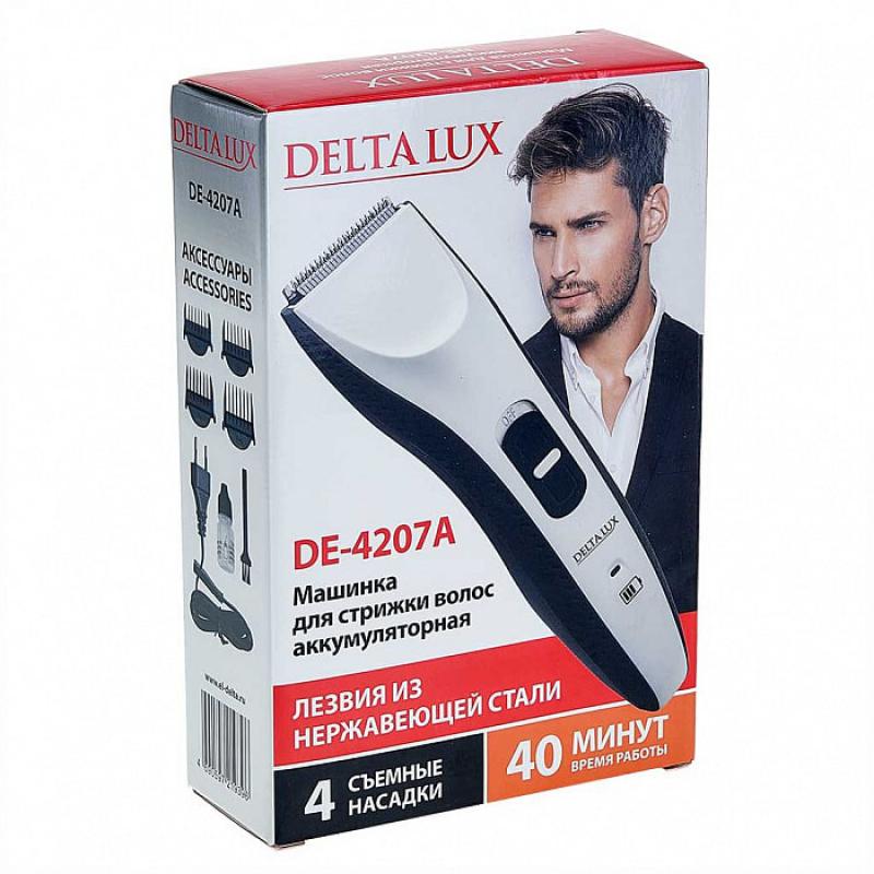 Машинка д/стрижки волос Delta Lux аккумуляторная 4 съемных гребня бело-черн. (24шт) - DE-4207A