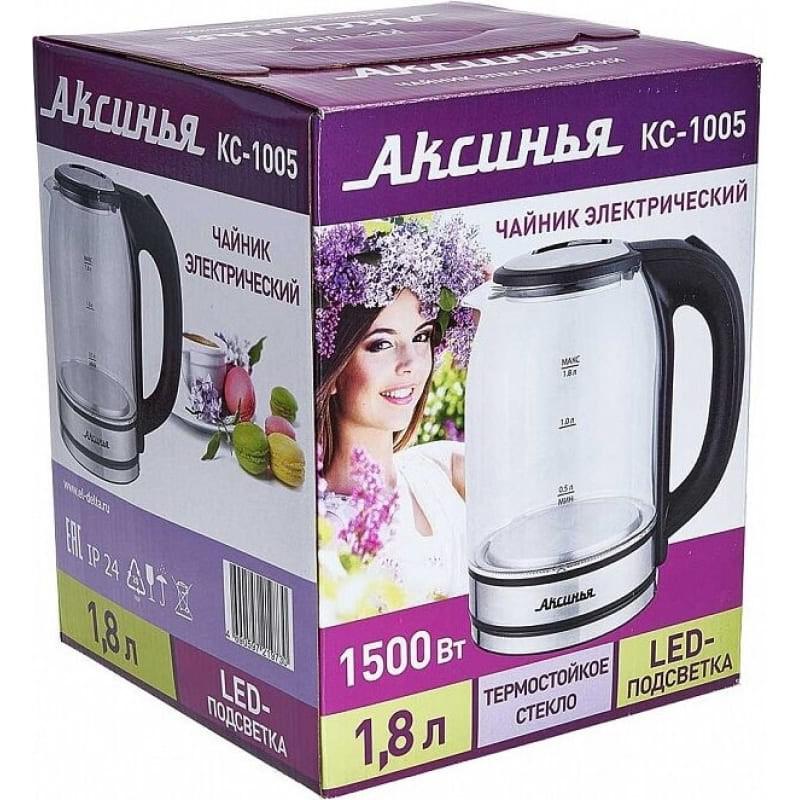 Чайник эл стекло 1,8л 1500Вт черный Аксинья КС-1005 (12шт)