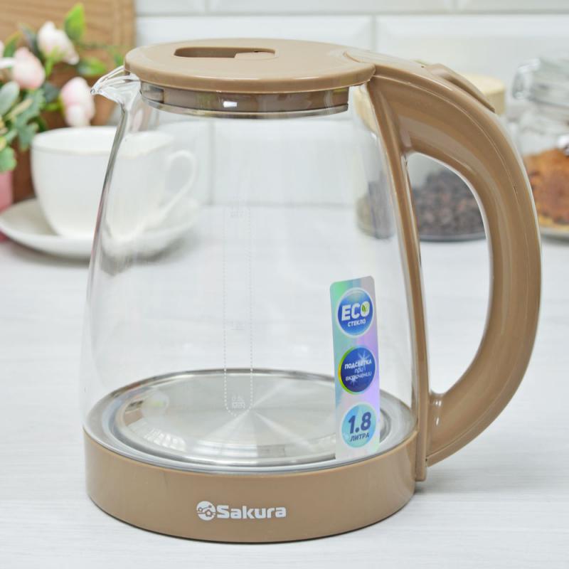 Чайник эл стекло 1,8л 1800Вт точечн.подсвет Sakura (12шт) - SA-2734C