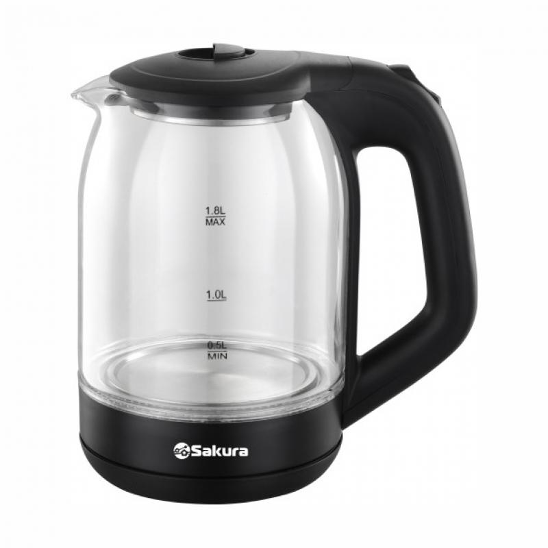 Чайник эл стекло 1,8л 1800Вт точечн.подсвет Sakura (12шт) - SA-2736BK