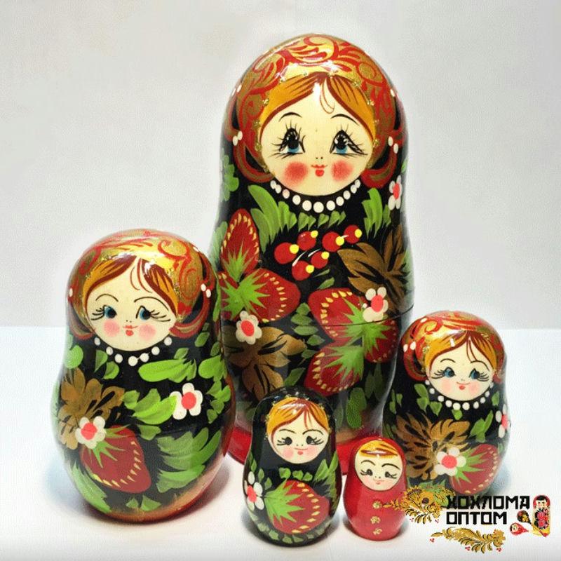 Матрешка 5-ти кукольная Хохлома малая (1шт) - 10155**