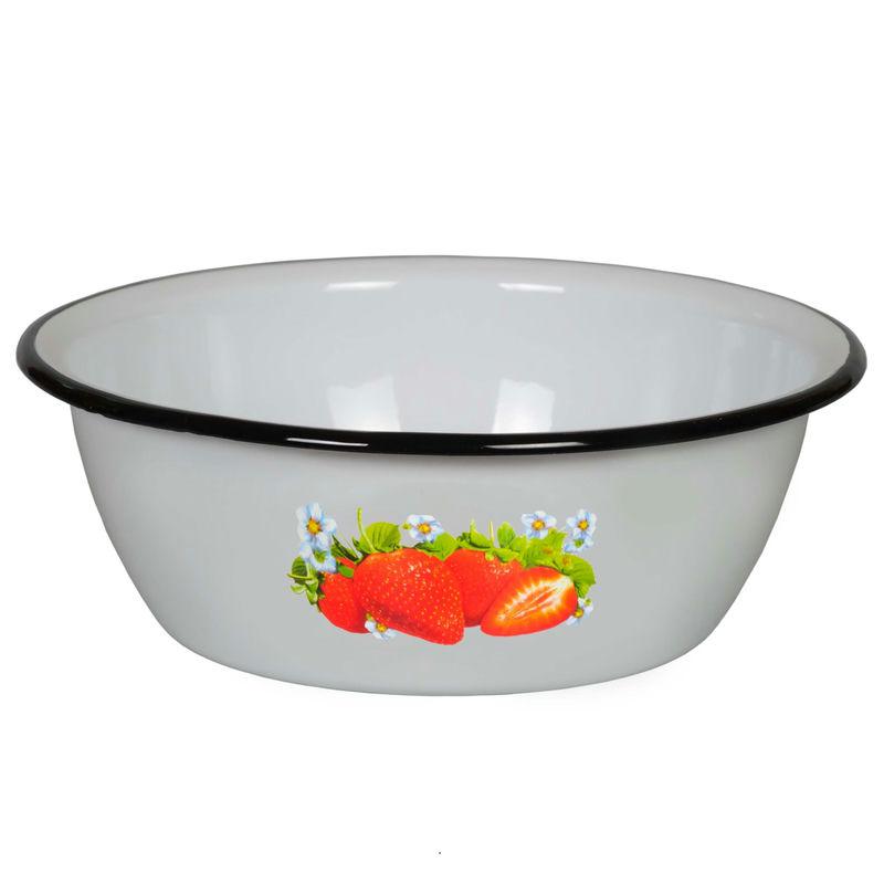 Миска эмаль 1,5л с рис Клубника садовая бел. (20шт) - 1с7с