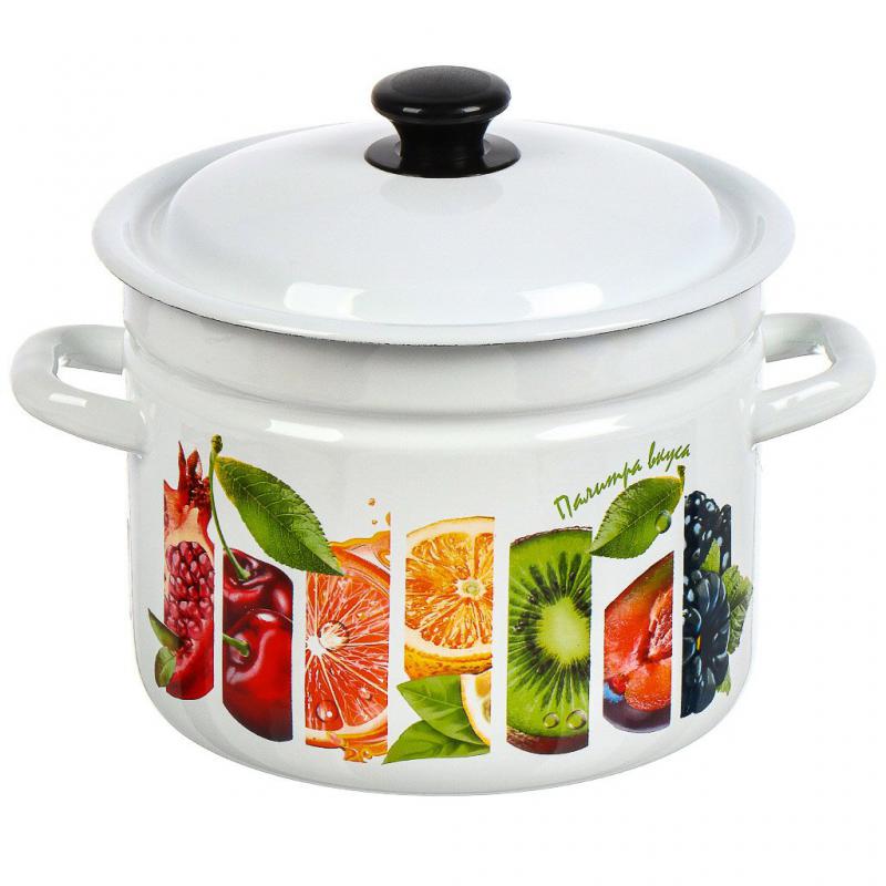 Кастрюля эмаль 6л цил. борт с рис Палитра вкуса бел. (4шт) - 41804-182/6-У4 (705072)