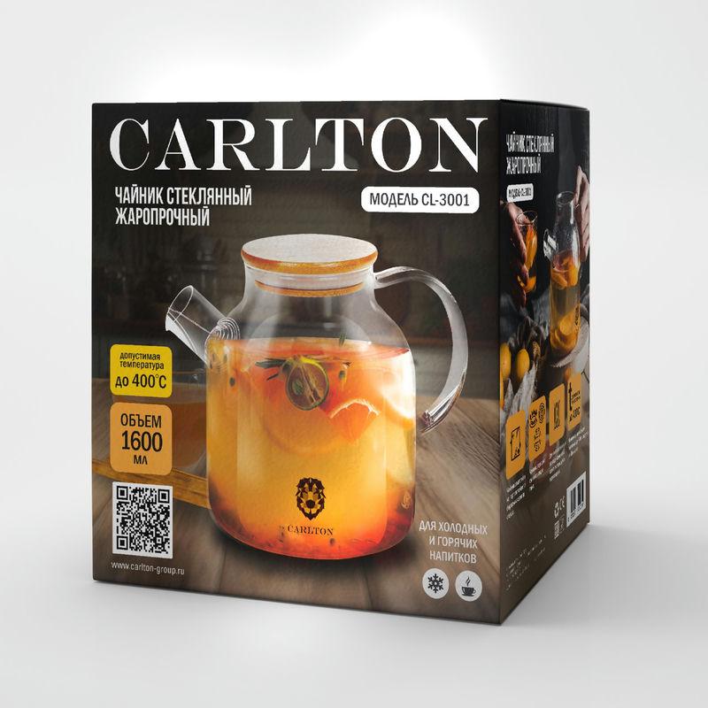 Чайник заварочный стекло жаропроч 1,6л до 400°C бамбук/кр нерж CARLTON (36шт) - CL-3001 ** *