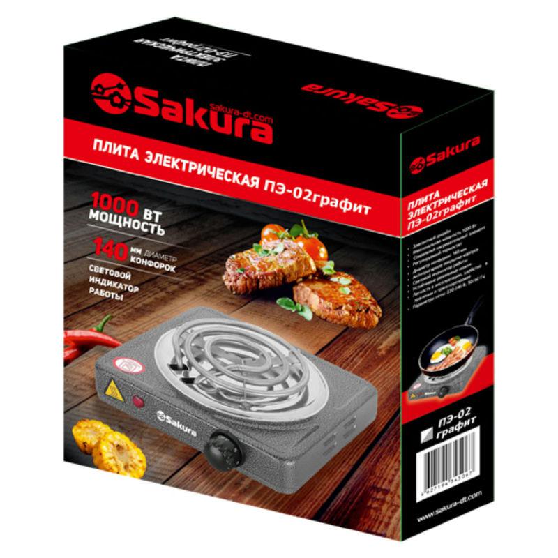 Плитка эл 1 конф спираль 1000Вт 145мм Sakura графит (12шт) - ПЭ-02