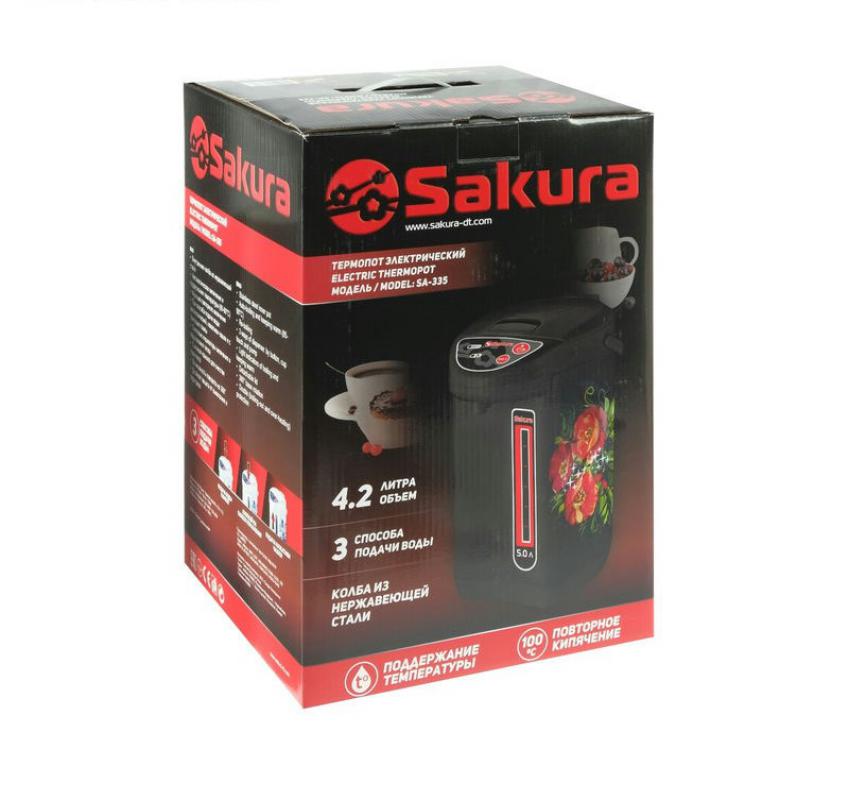 Термопот 4,2л 750Вт Sakura 3 способа подачи воды съем/кр черн. (6шт) - SA-335BF