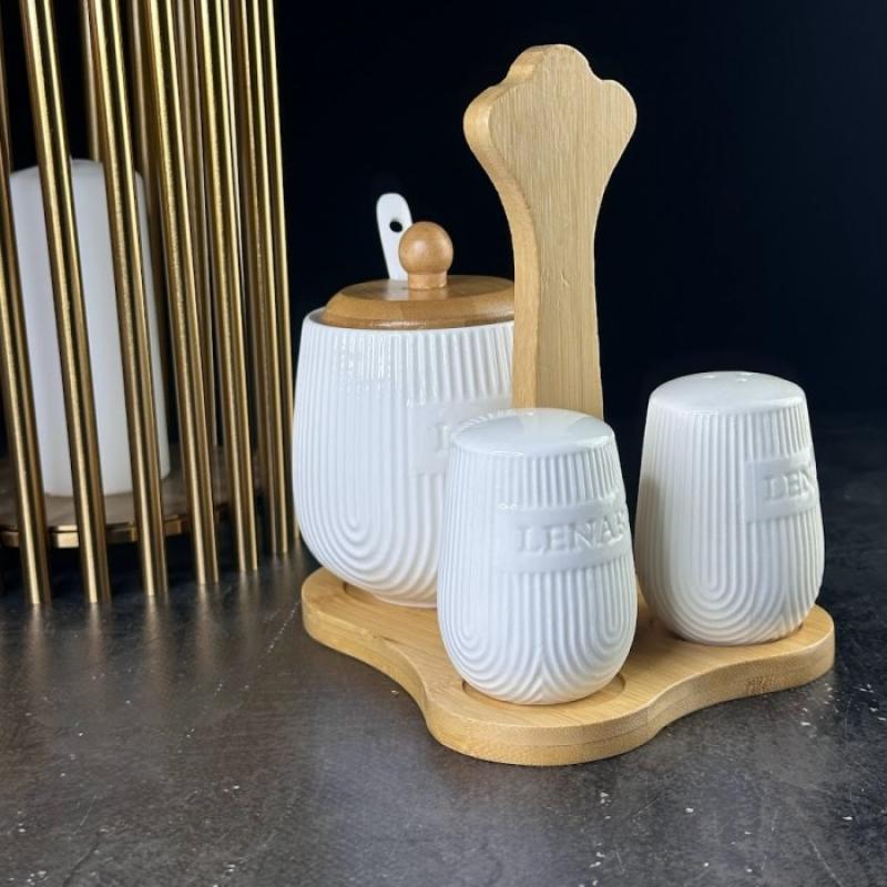Набор д/специй фарфор 3 пред Lenardi Bamboo с сахар на подст под/уп (28шт) - 140-063