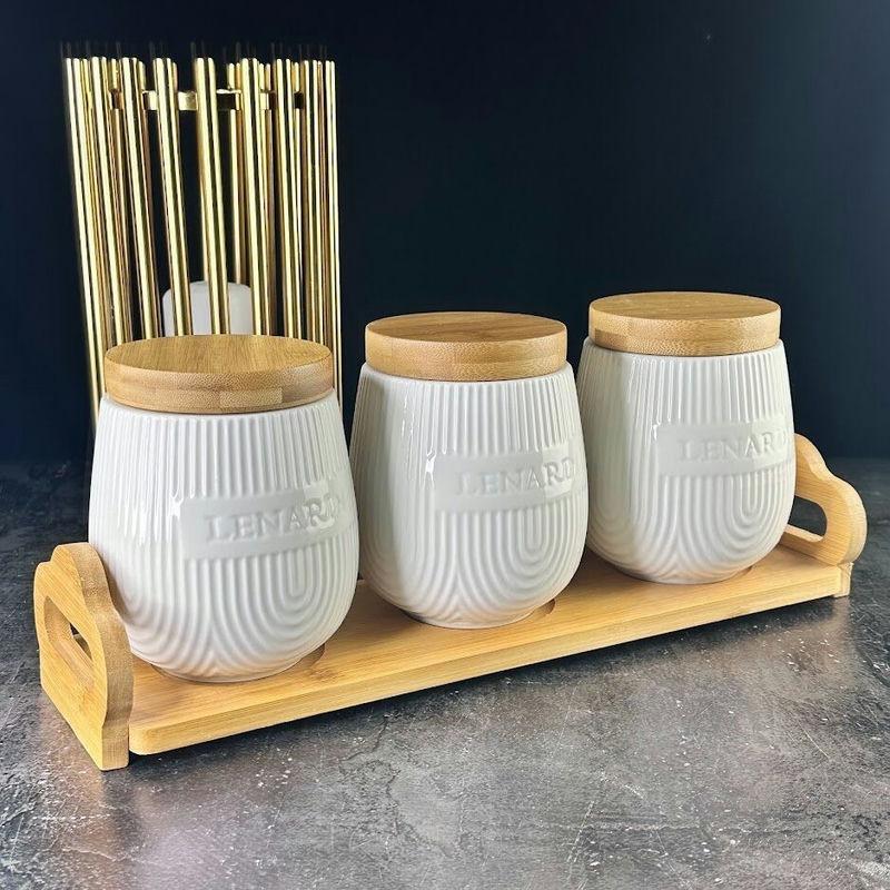 Набор банок фарфор 3 пред 600мл Lenardi Bamboo на подст под/уп (10шт) - 140-072