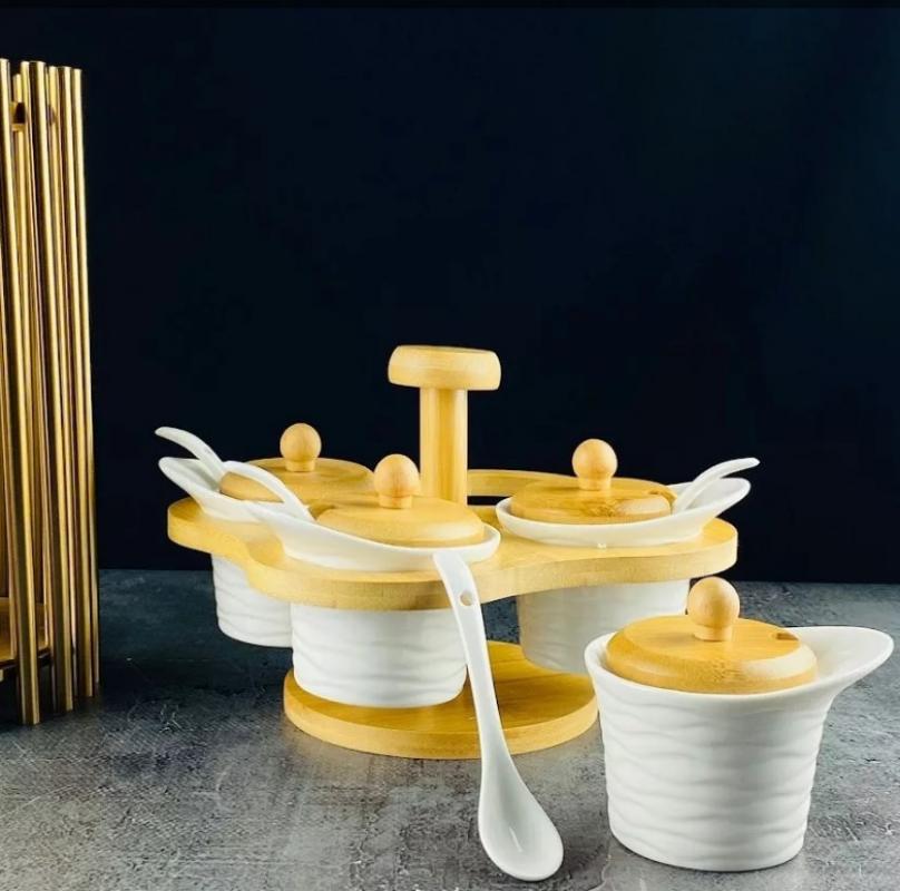 Набор банок фарфор 4 пред Lenardi Bamboo с ложкой на подст под/уп (16шт) - 140-088 (SSS) (н