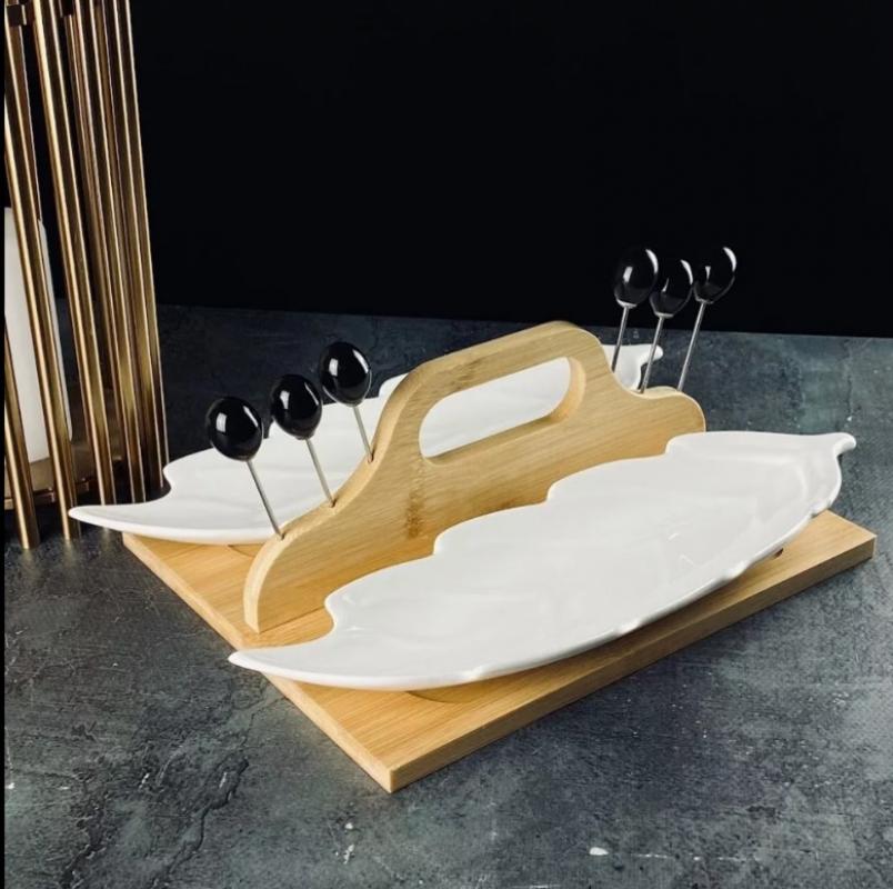 Набор блюд фарфор 2 пред 33см Lenardi Bamboo бамбук/подст под/уп (12шт) - 140-099