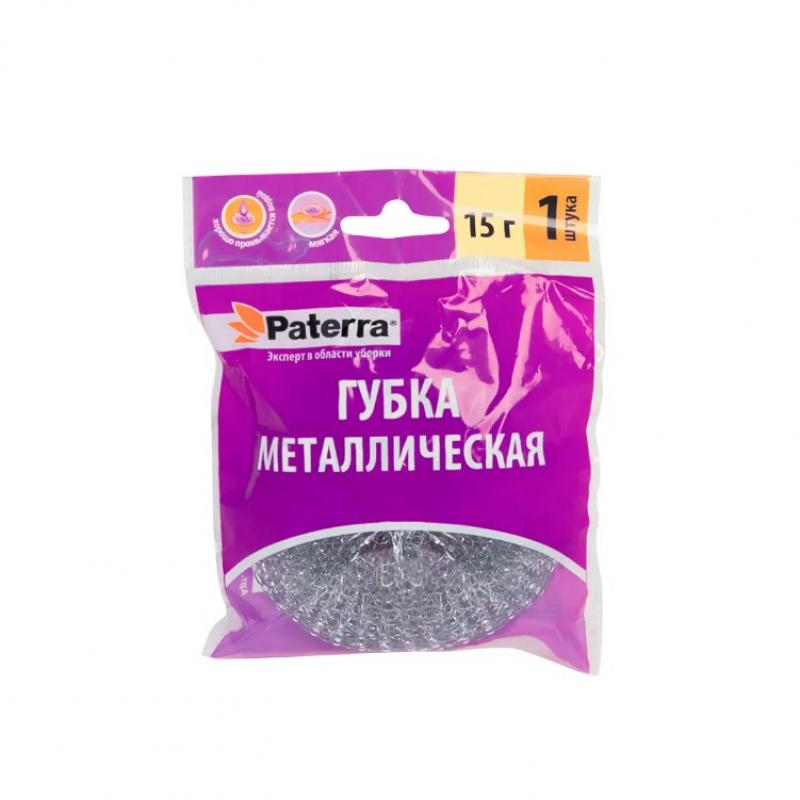 Губка металлическая 1шт Paterra в/уп (100шт) - 406-078