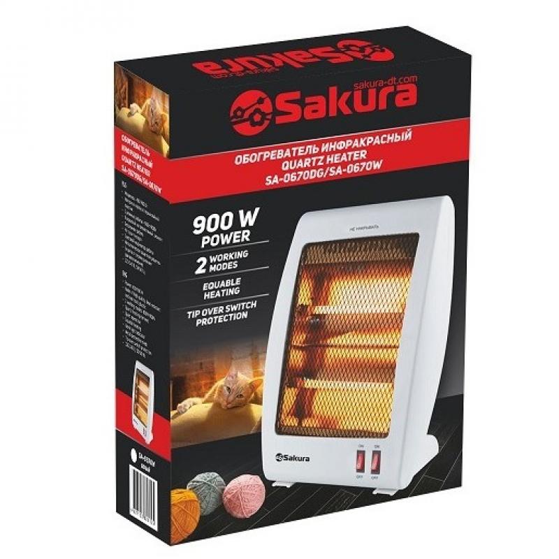 Обогреватель инфракрасный кварцевый 900Вт Sakura не сжигает кислород бел. (10шт) - SA-0670W (SSS)