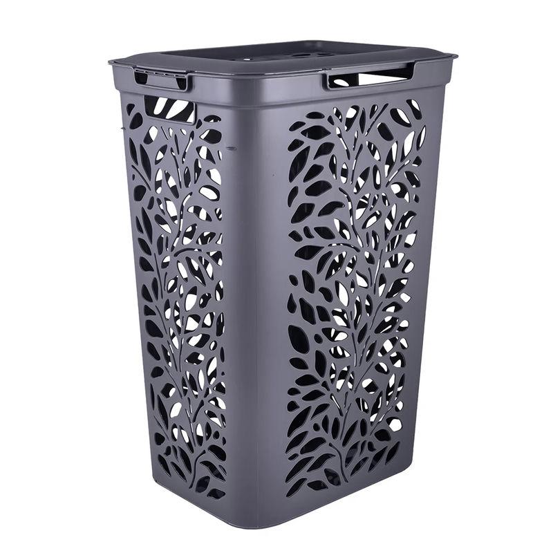 Корзина д/белья пласт 60л Leaves 44*34*63,5см с/разделит с/кр сер. (4шт) - ПБ 48915