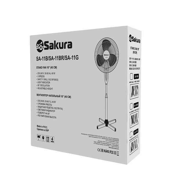 Вентилятор напольный Sakura 40Вт 3 скорости подсветка черно-мятн. (1шт) - SA-11BR (SSS)