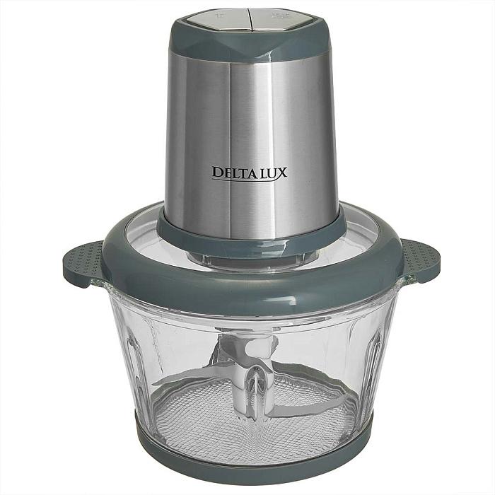 Измельчитель эл 600Вт Delta Lux стекл чаша 2л, двойной нож, сер (12шт) - DE-7404