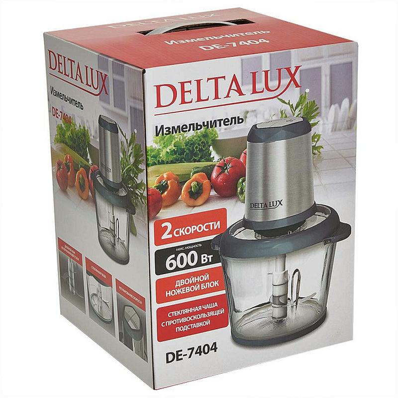 Измельчитель эл 600Вт Delta Lux стекл чаша 2л, двойной нож, сер (12шт) - DE-7404