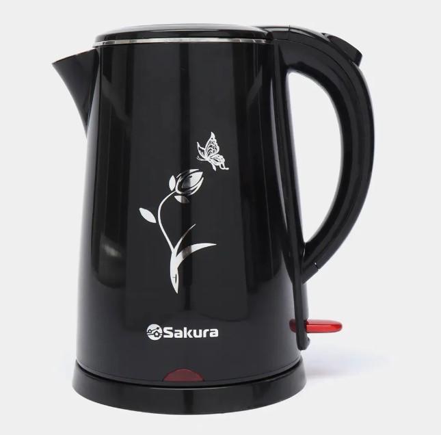 Чайник эл нерж 1,8л 2000Вт 2х-слойный мет.корпус эффект термоса Sakura черн. (12шт) - SA-2159BK