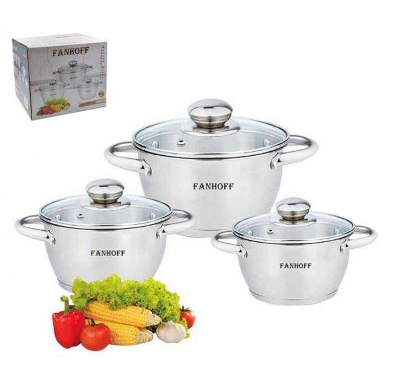 Набор посуды нерж 6 пред Fanhoff (1,6л 2,5л 4,5л) (6шт) - FH-52543