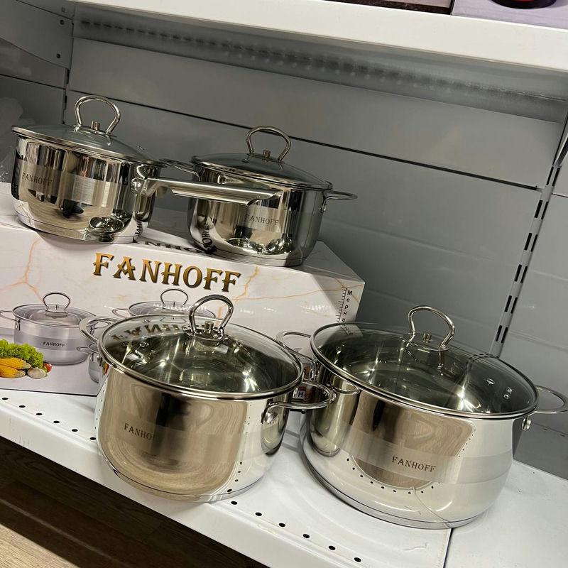 Набор посуды нерж 8 пред Fanhoff (ковш 1,8л 2,6л 3,5л 6л) (8шт) - FH-68436