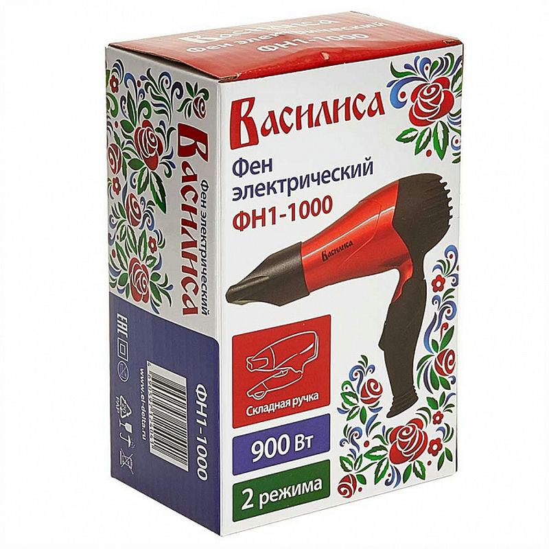 Фен эл. д/волос 1000Вт 2 режима, холод.сушка склад.ручка черный с красным Василиса ФН1-1000