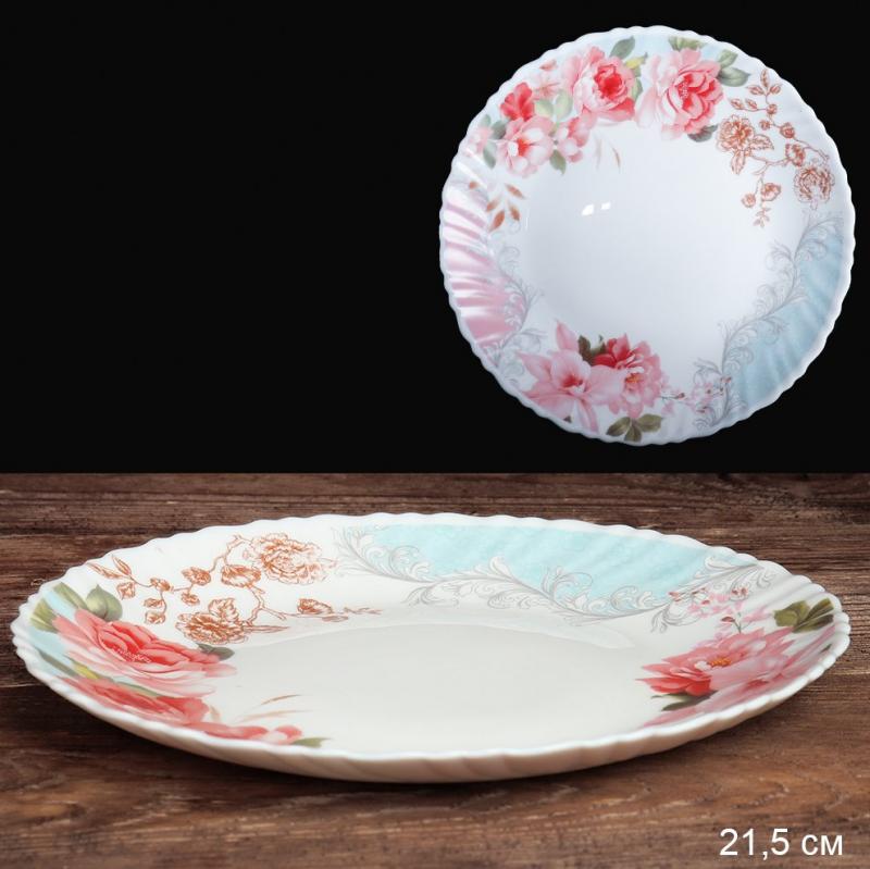Тарелка стеклокерам 21,5см Розы на голубом LHP-FW4 (6801) (36шт) - 741233