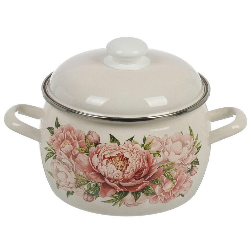 Кастрюля эмаль 3,5л сфер с рис Букет пионов (6шт) - С4213АП2/4Жм