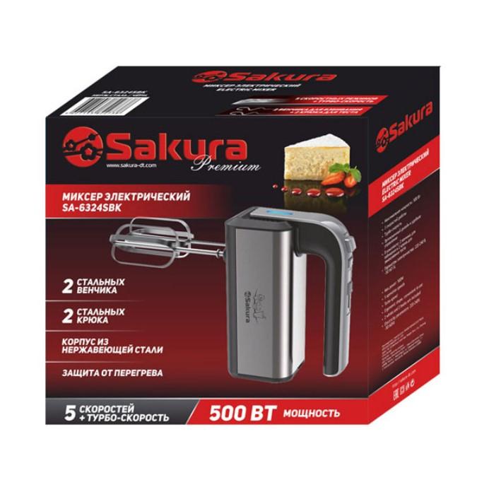 Миксер эл 500Вт 5 скоростей Турбо корпус и насадки нерж Premium Sakura (20шт) - SA-6324SBK