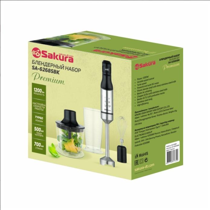 Блендерный набор 1200Вт Sakura Premium измельч. венч. стакан DC мотор 20скор нерж (6шт) - SA-6268SBK