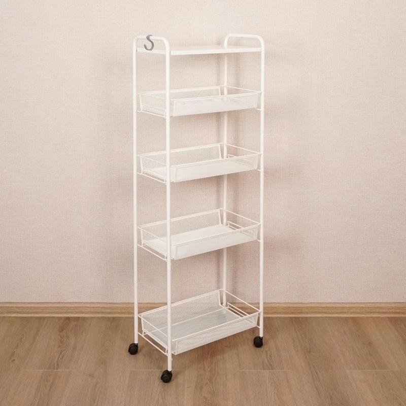 Этажерка 4-х ярус. Ладья 25КС (колесики и столешница) (440х170х1190) белая (1шт) - Э 443 Б