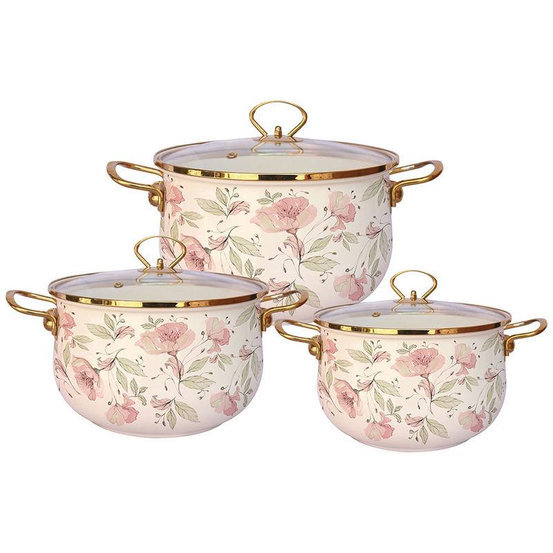 Набор кастрюль эмаль 6 пред Flowers (2,4л 3,2л 5,7л) (4шт) - Z-80628