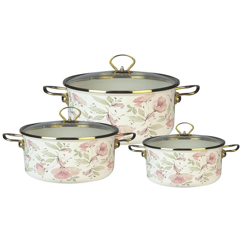 Набор кастрюль эмаль 6 пред Flowers (2,4л 3,5л 5,5л) (4шт) - Z-80631