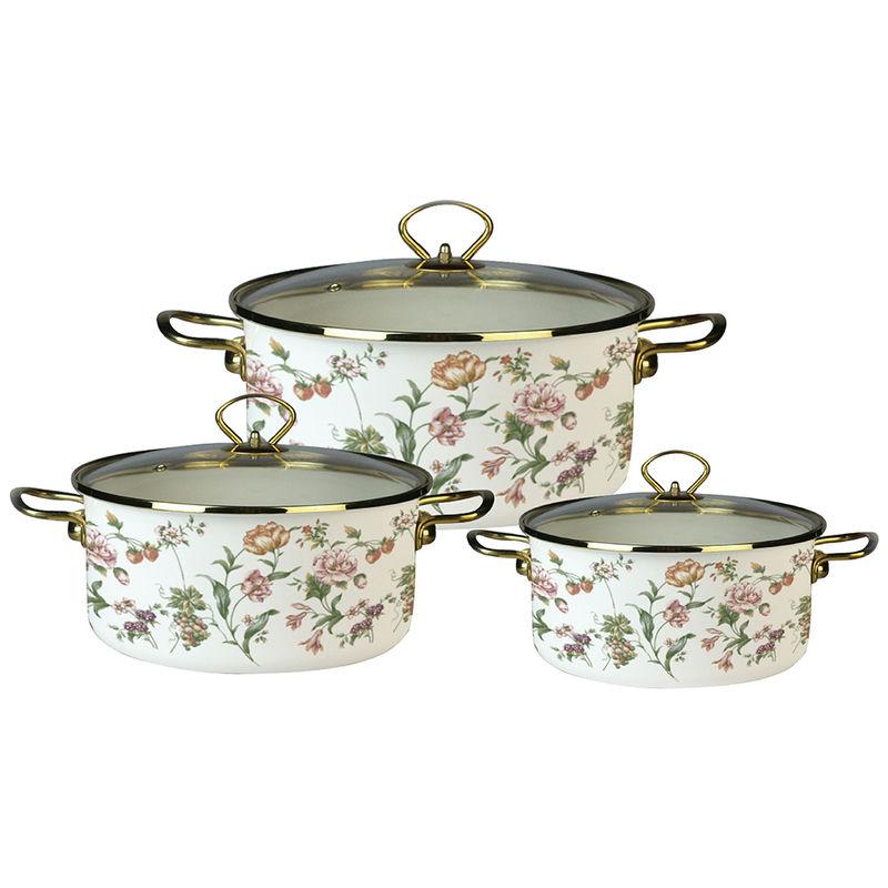Набор кастрюль эмаль 6 пред Bouquet (2,4л 3,5л 5,5л) (4шт) - Z-80632