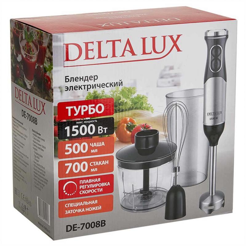 Блендерный набор 1500Вт Delta Lux Турбо измельч. венч. стакан рег. скор. черн. (6шт) - DL-7004В