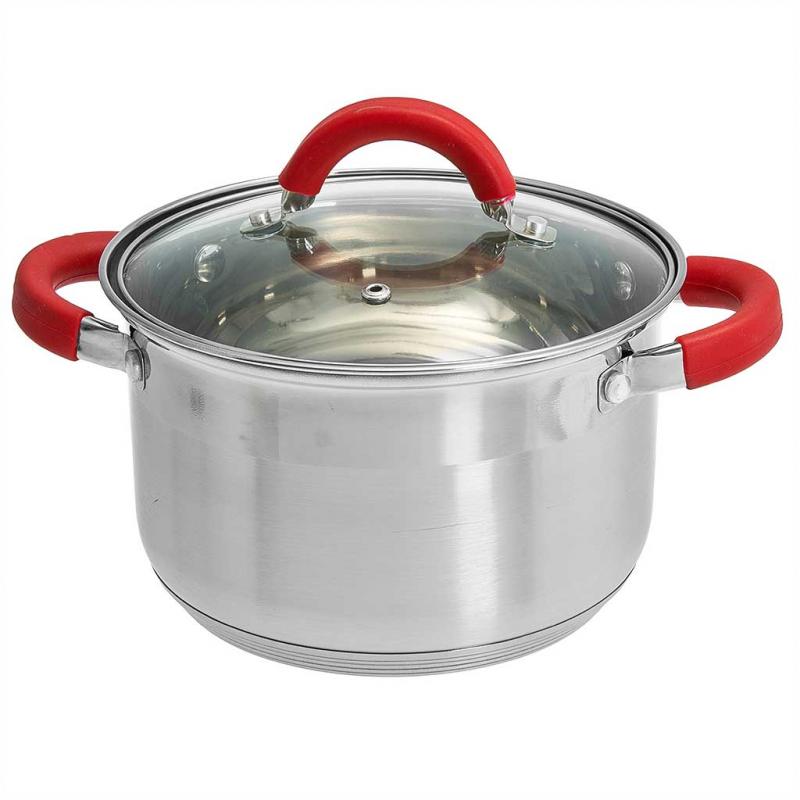 Кастрюля нерж 3л Webber PROFI red стекл/кр д18 (6шт) - BE-341/2
