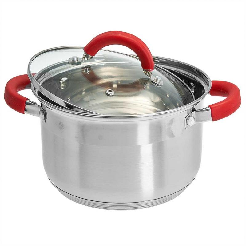 Кастрюля нерж 4л Webber PROFI red стекл/кр д20 (6шт) - BE-342/2
