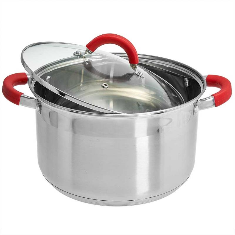 Кастрюля нерж 5,1л Webber PROFI red стекл/кр д22 (6шт) - BE-343/2