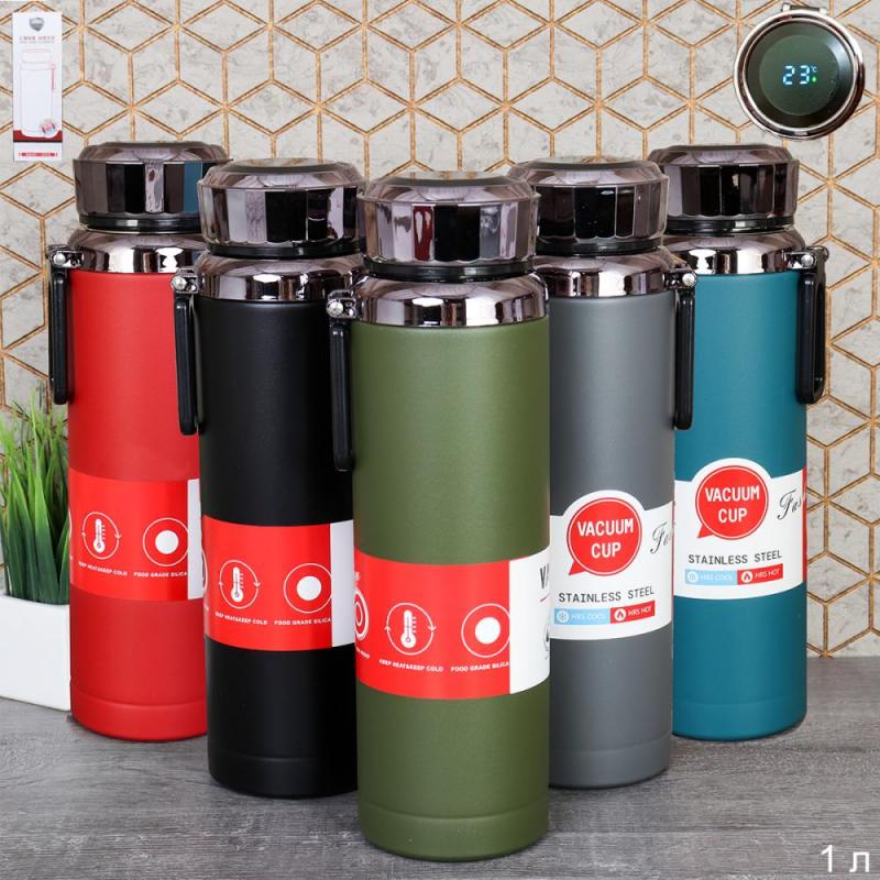Термос металл 1л с датчиком тепла BFD-14 микс (40шт) - 736725