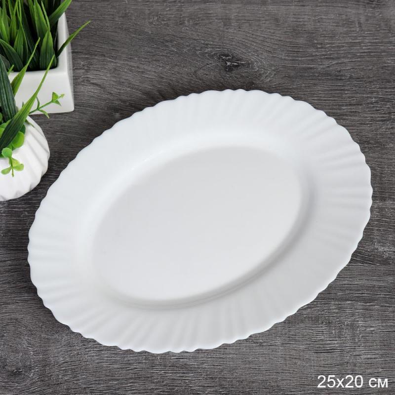 Блюдо стеклокерам 25см овал Классика белый WQH100 (white) (48шт) - 745648