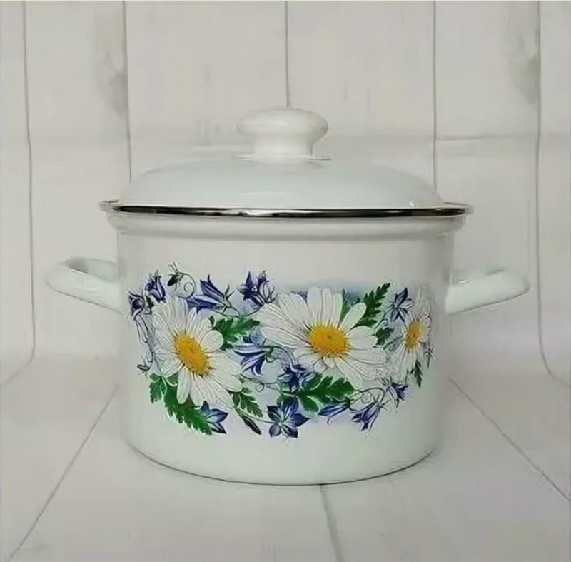 Кастрюля эмаль 4,5л цил. с рис Ромашковое поле (4шт) - С1615АП2/4
