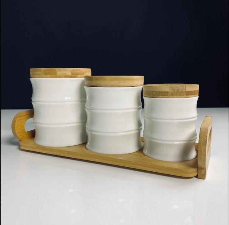 Набор банок фарфор 3 пред 320/400/850мл Lenardi Bamboo на подст под/уп (8шт) - 140-169