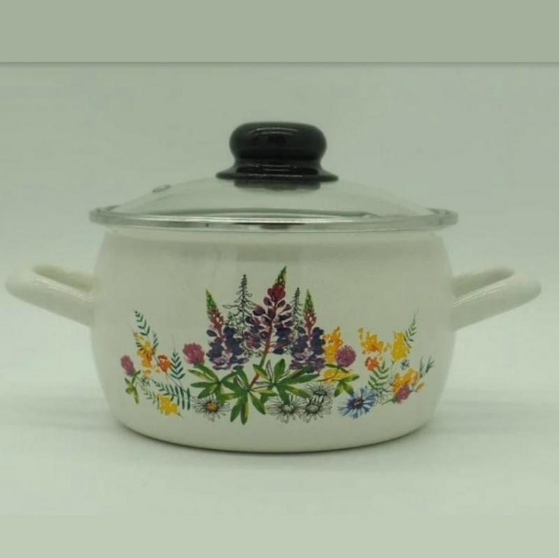 Кастрюля эмаль 2л сфер с рис Люпины стекл/кр (8шт) - С4210САП2/4