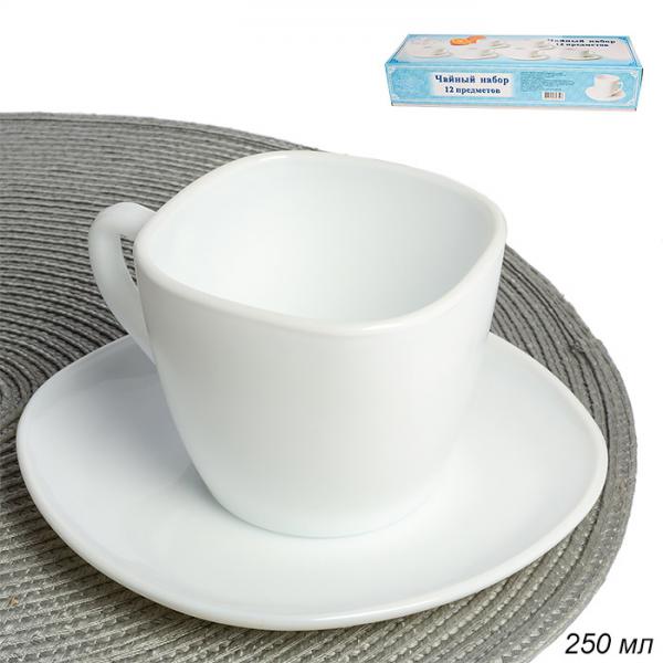 Чайный набор стеклокерам 12 пред 250мл квадр GRAY-FBD220-6A (WHITE) (8шт) - 699566