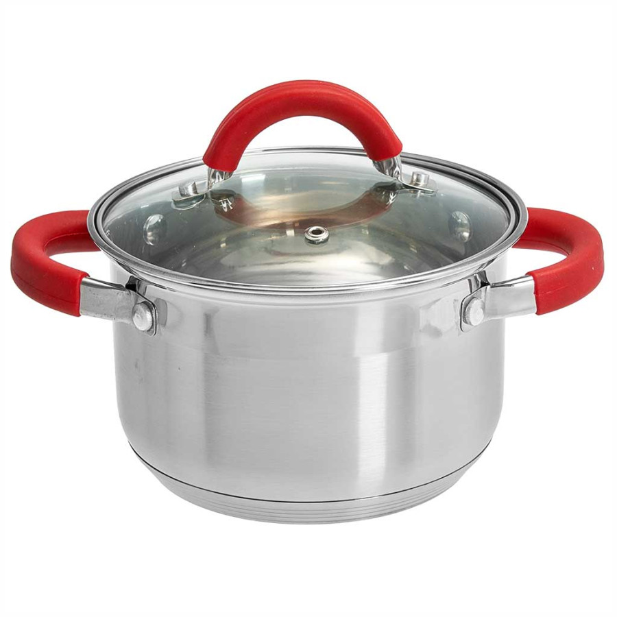 Кастрюля нерж 2,2л Webber PROFI red стекл/кр д16 (6шт) - BE-340/2