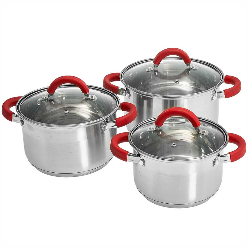 Набор кастрюль нерж 6 пред Webber PROFI Red (2,2л 3л 4л) стекл/кр (4шт) - BE-624/6