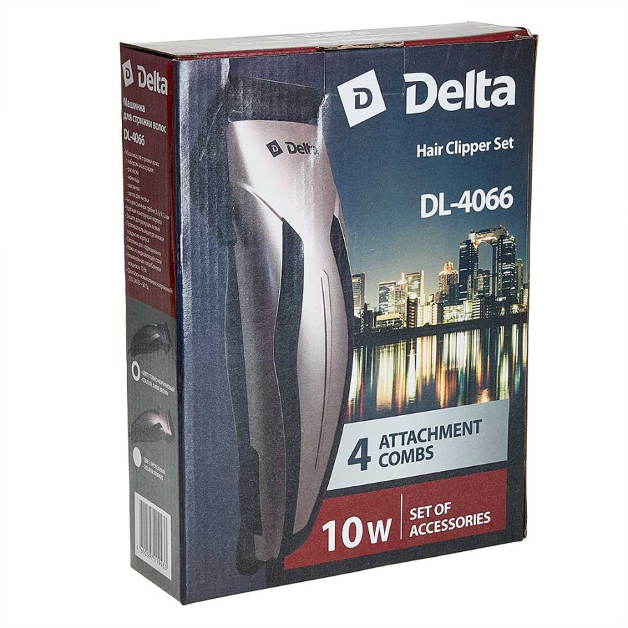 Машинка д/стрижки волос 10Вт 4 съемных гребня Delta темно-корич (24шт) - DL-4066