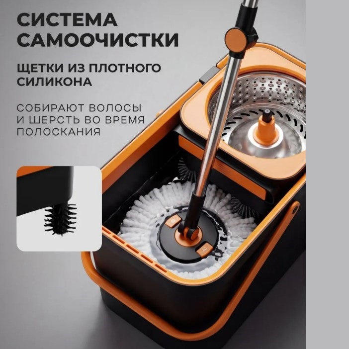 Ведро с центрифугой + швабра RURO Спин Макс 20л Черный (1шт) - 51073