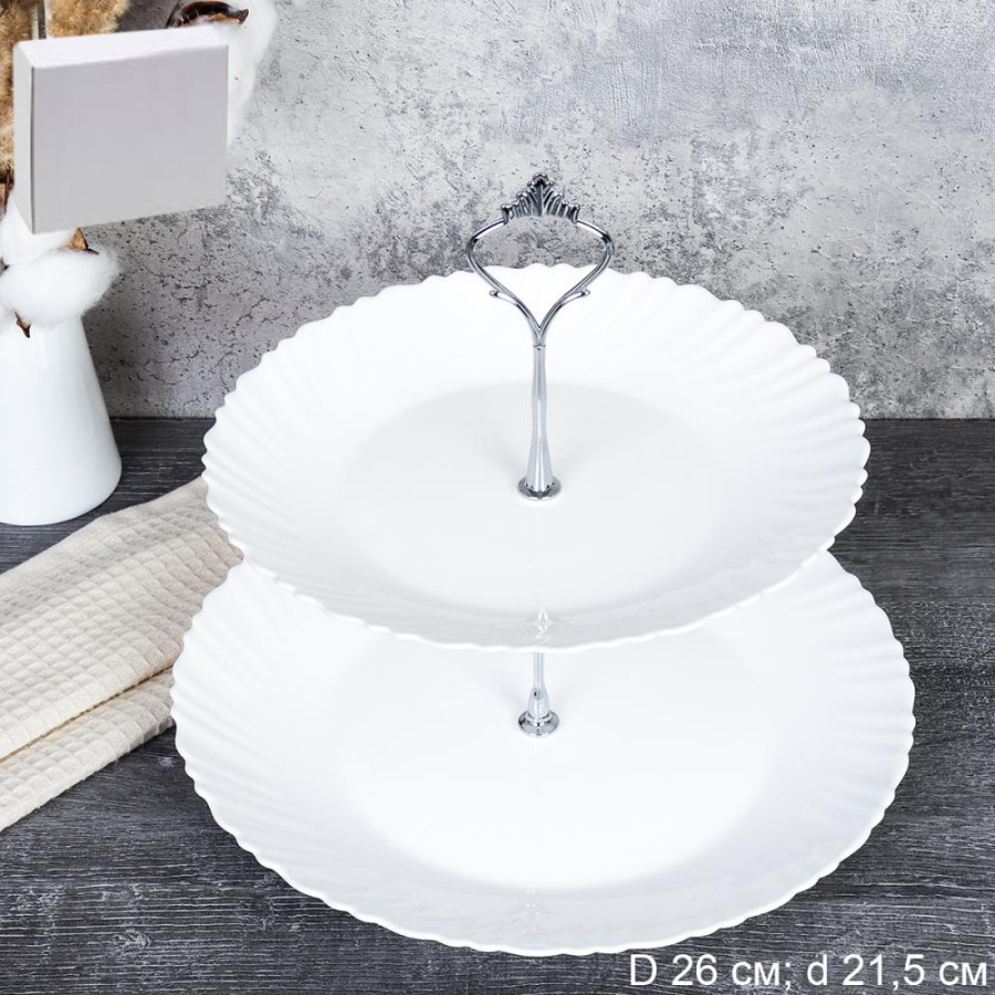 Фруктовница стеклокерам 2-х ярус Классика бел LHP85/105 (Белый) (12шт) - 746569