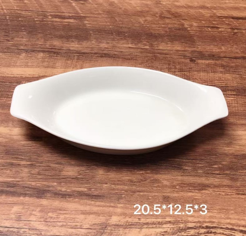 Блюдо фарфор 20,5*12,5*3см Овал с руч Белый MN-965 (48шт) - 701584