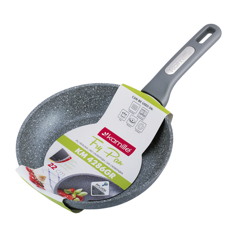 Сковорода АП д22*4,5см Серый мрамор ручка софтач индукция (6шт) - KM-4286GR